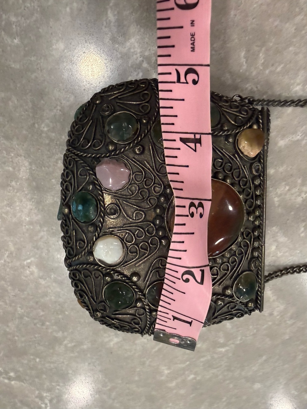 Vintage Indian Artisan Gemstone Metal Box Purse Filigree Crossbody Sajai - Picture 2 of 16